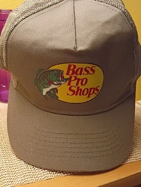 Bass Pro Shops Khaki Trucker Hat with Yellow Logo